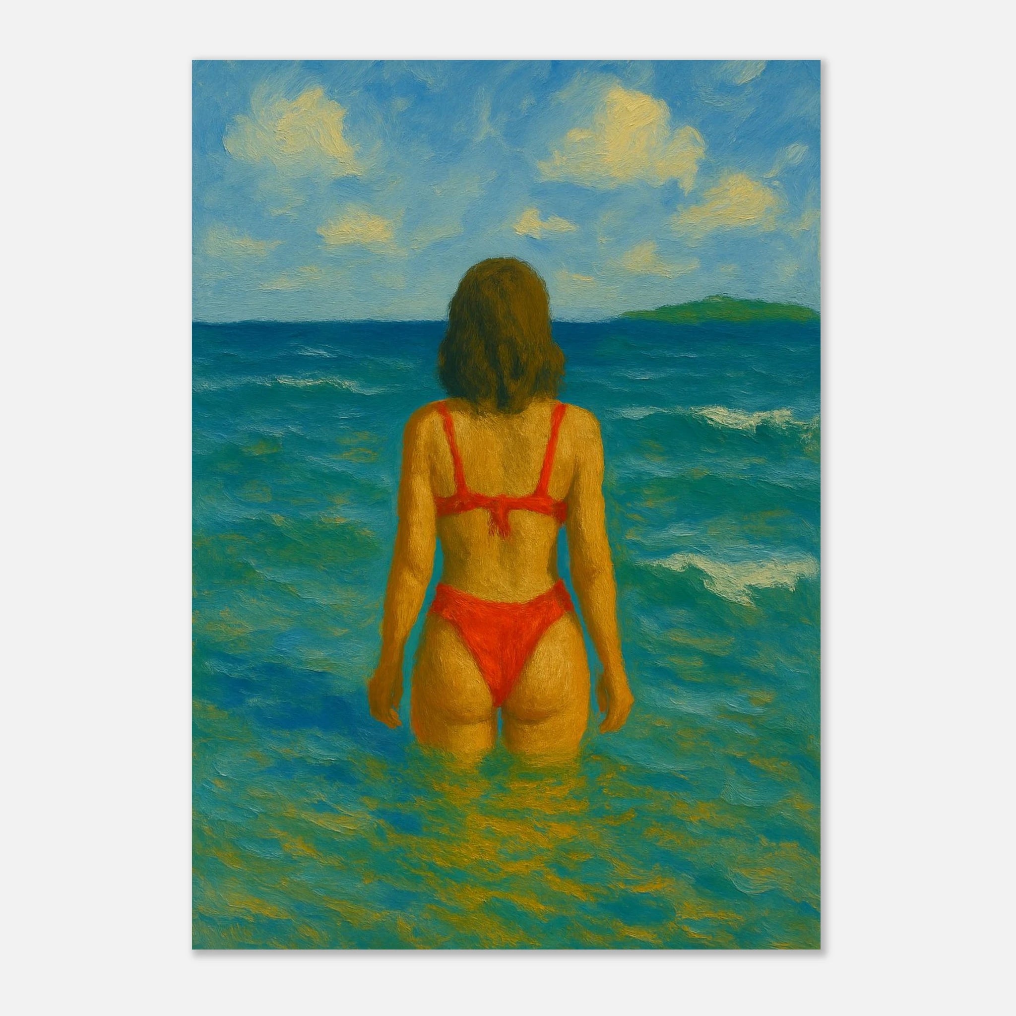 Unframed A1 (59.4 x 84.1 cm) - Back to the Horizon | Red Bikini Coastal Wall Art - Play By Print