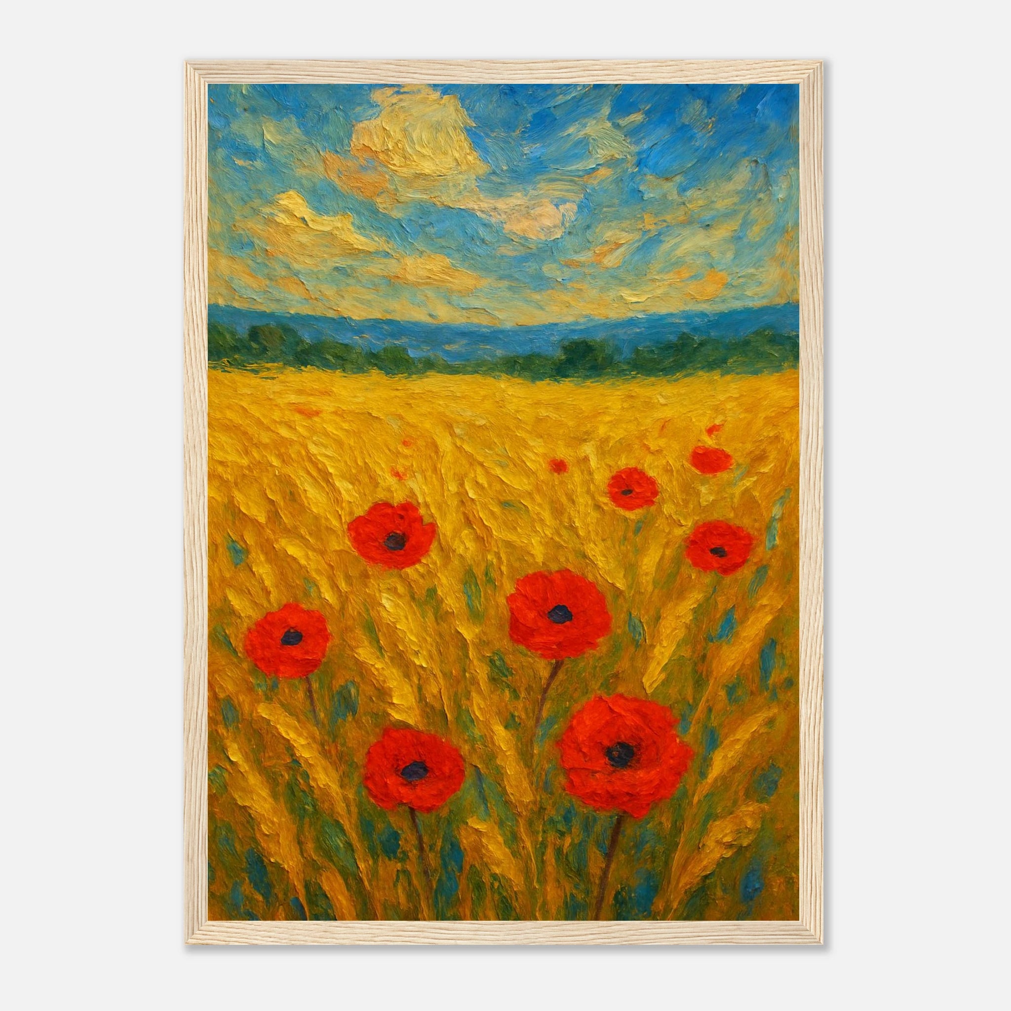Wood frame A3 (29.7 x 42 cm) - Golden Poppy Field Print | Vibrant Impressionist Landscape - Play By Print