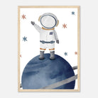 Wood frame - Watercolour Astronaut Standing on Planet Wall Art - Olga