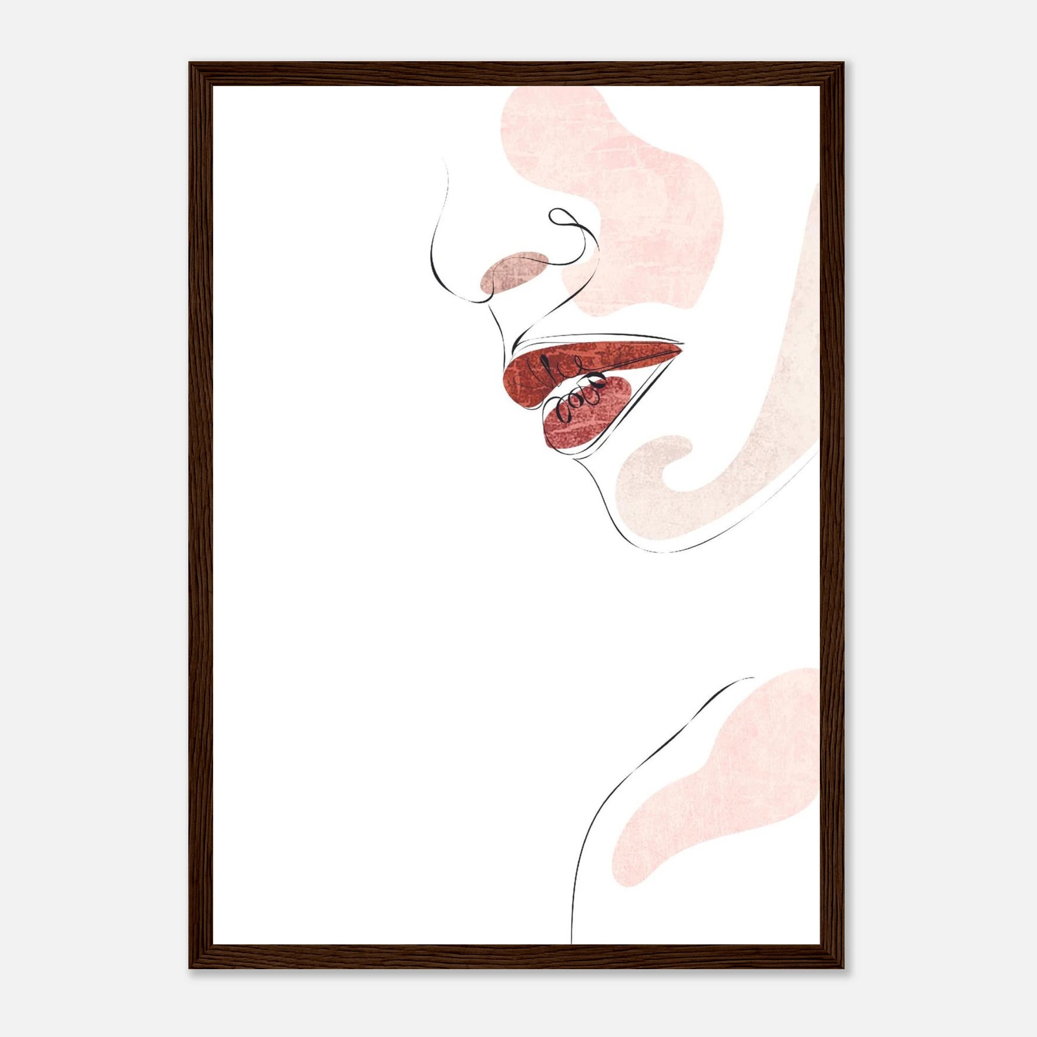 Dark wood frame - Bite Me – Minimal Lips & Cherry Line Art Print - Play By Print
