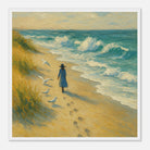 White frame 50x50 cm 20x20″ - “Soft Steps by the Sea” | Serene Coastal Art Print - Play By Print