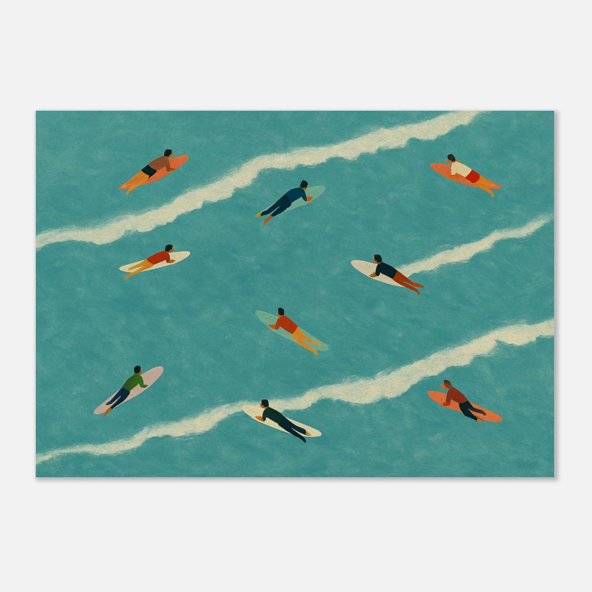 Unframed 21x29.7 cm 8x12" - “The Paddle Out” Print | Retro Surfer Wall Art - Play By Print