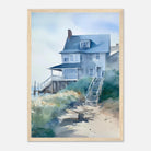 Wood frame - Seaside Cottage Steps – Coastal Art Print - Play By Print