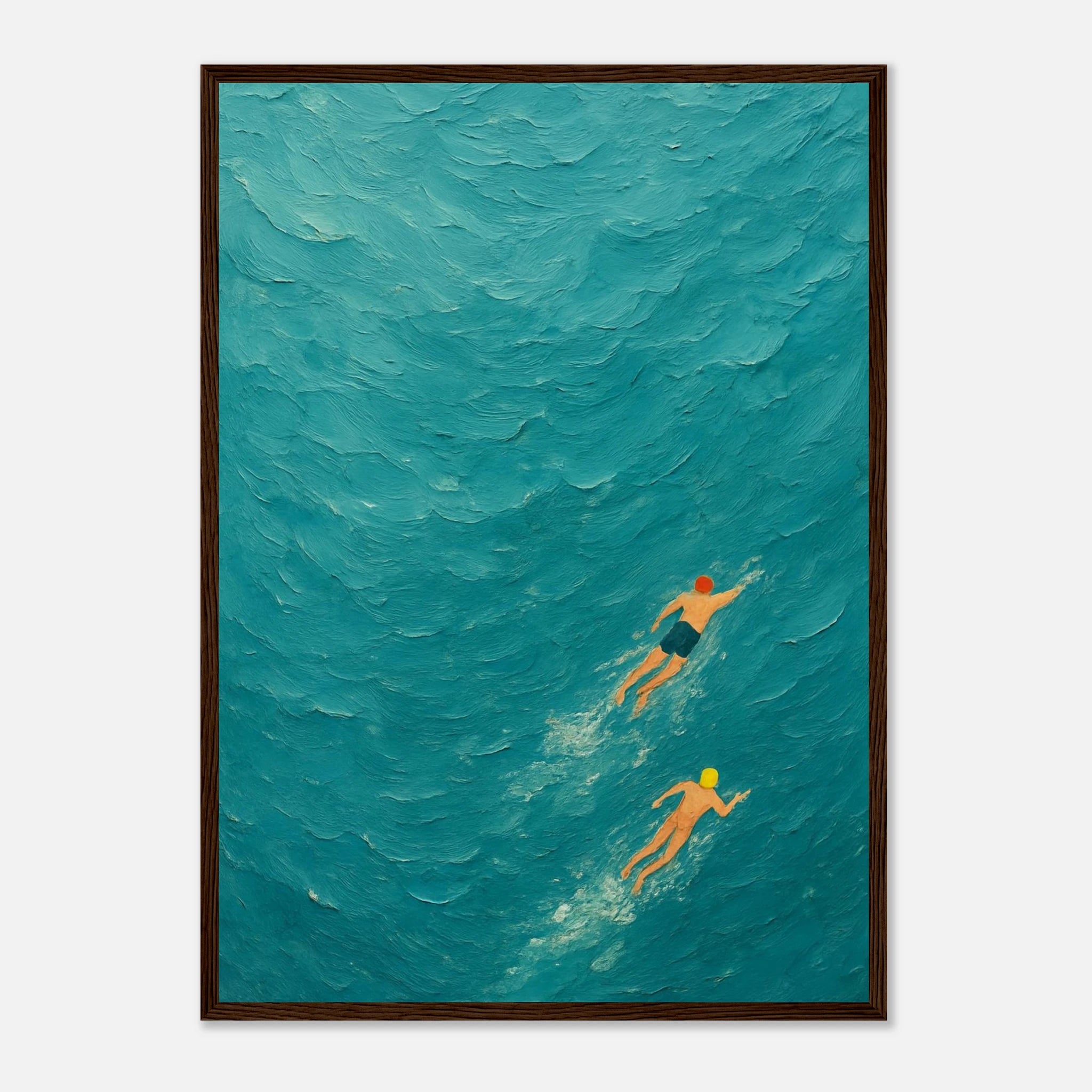 Dark wood frame A2 (42 x 59.4 cm) - Ocean Swimmers Wall Art | Textured Painterly Sea Print - Play By Print