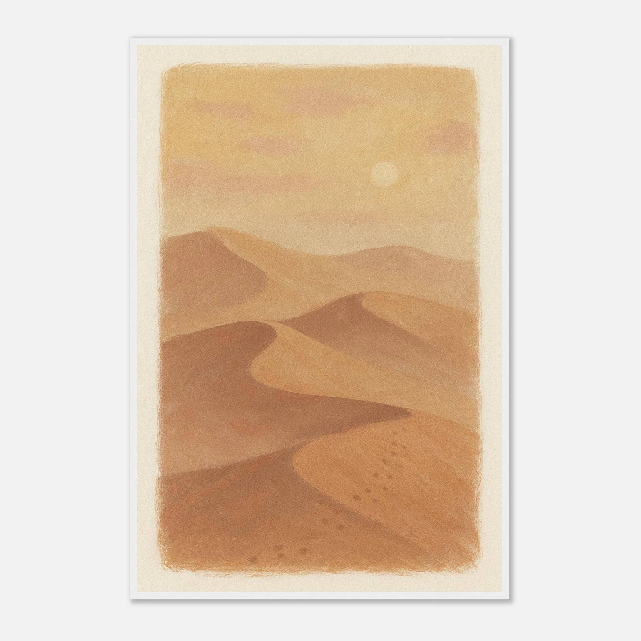 White frame 60x90 cm 24x36″ - Golden Haze – Soft Desert Dunes Wall Art Print - Play By Print