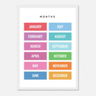 White frame - Months of the Year Poster – Bright & Colourful Educational Print for Kids - Elena