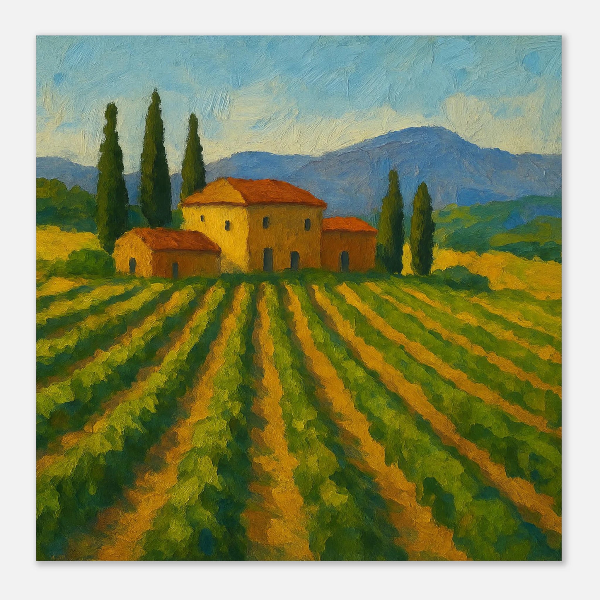 Unframed 70x70 cm 28x28″ - “Golden Rows” | Tuscany Vineyard Landscape Print - Play By Print