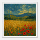 White frame 30x30 cm 12x12″ - “Whispers in the Wheat” | Dreamy Poppy Field Landscape - Play By Print