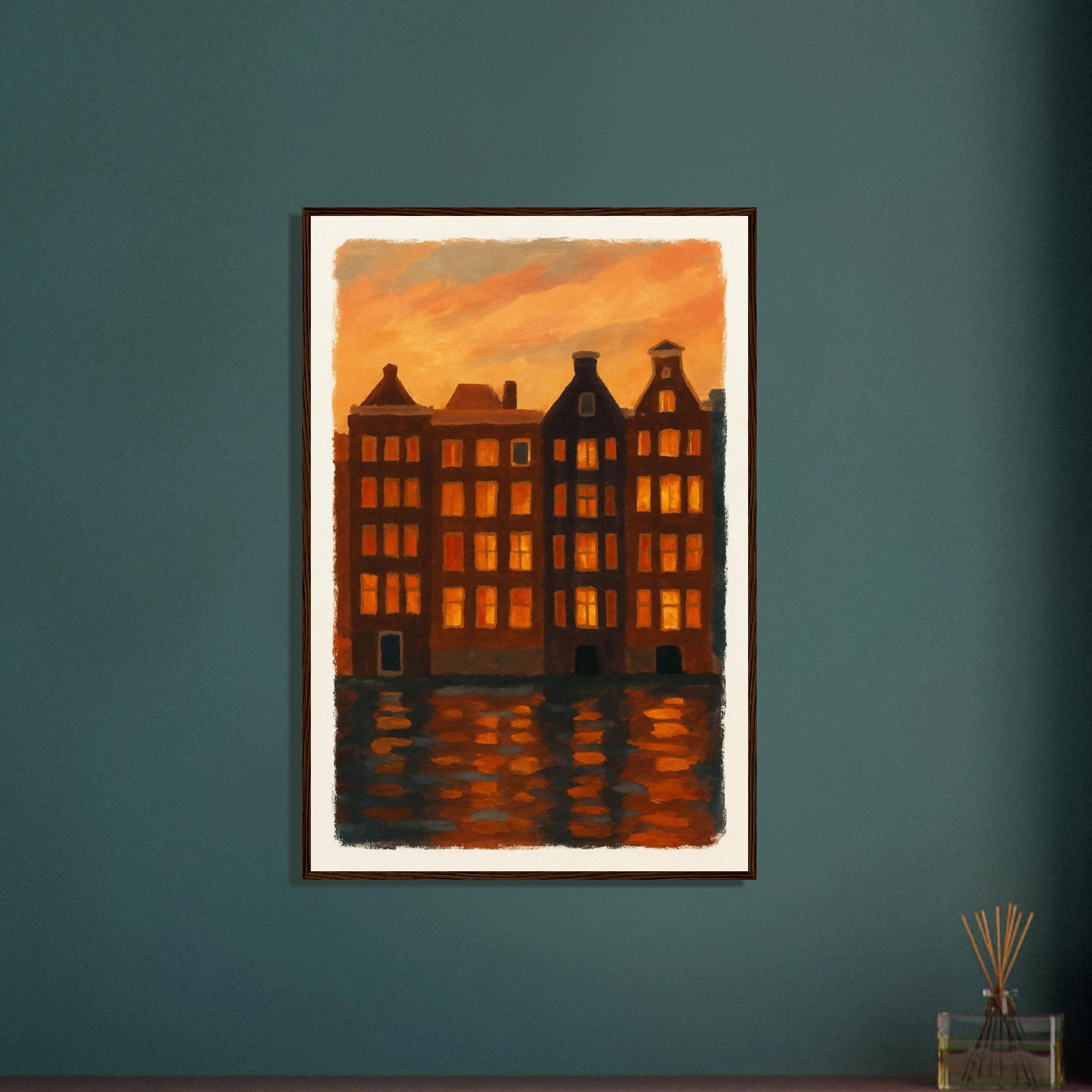 # all-groups - Golden Reflections – Amsterdam Canal Houses at Sunset Wall Art Print - Play By Print