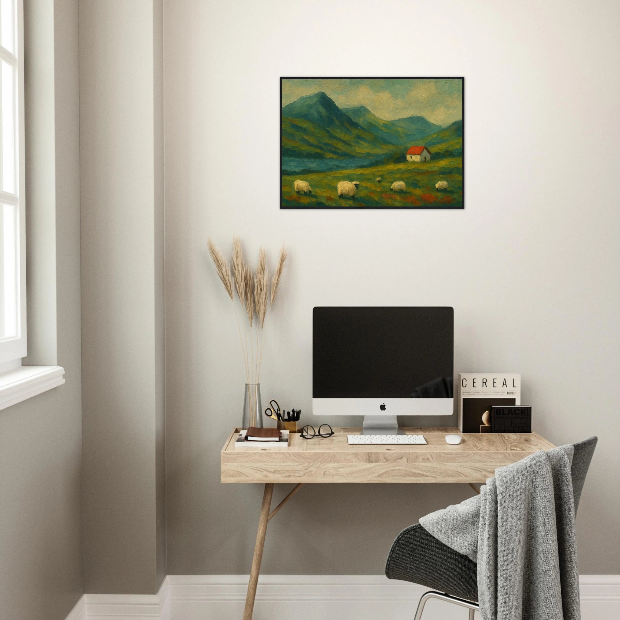 # all-groups - Hillside Haze – Countryside Sheep & Cottage Wall Art Print - Play By Print