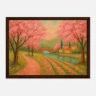 Dark wood frame 21x29.7 cm 8x12" - Spring Cherry Blossom Lane – Pink Blossoms by the River Art Print - Play By Print