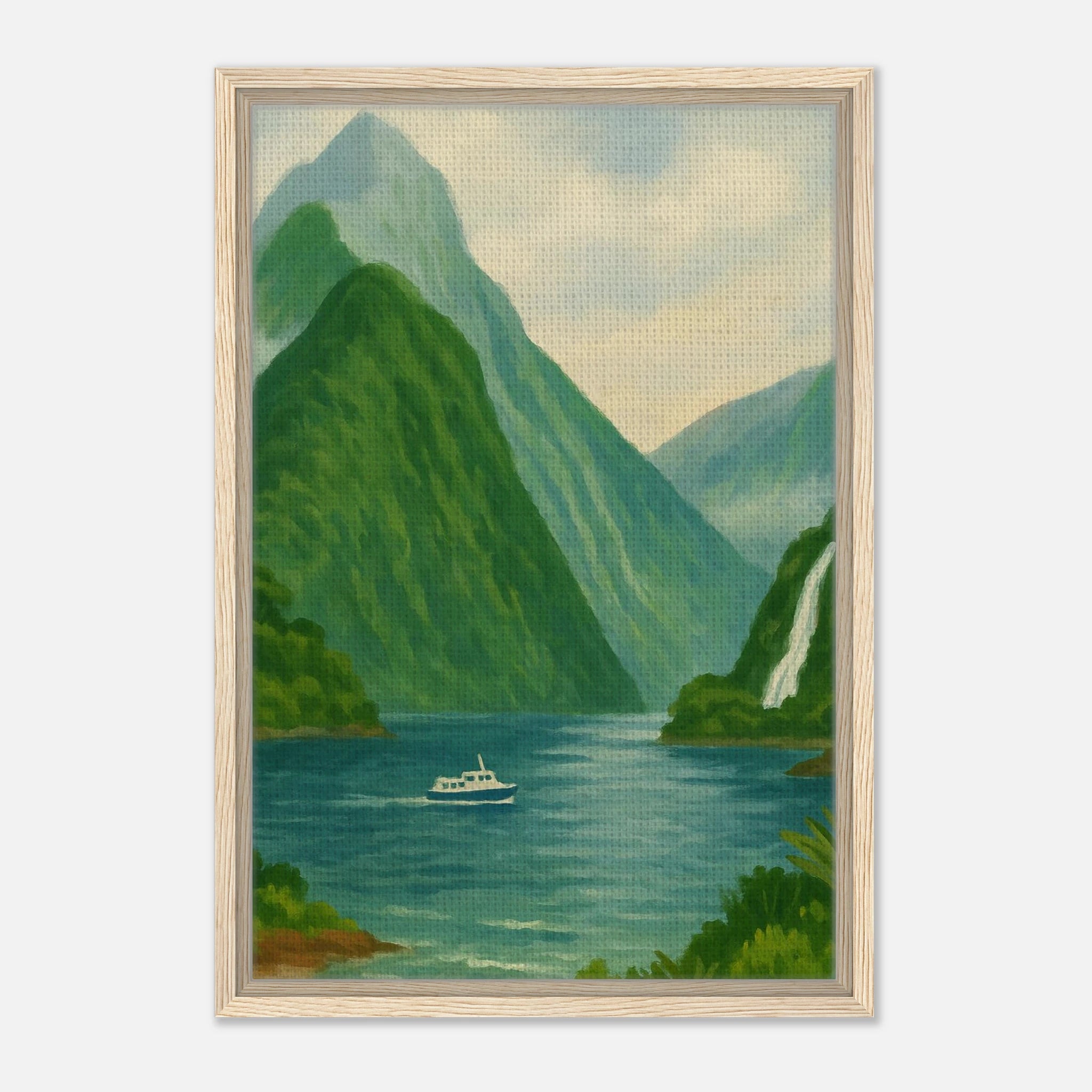 Wood frame 40x60 cm 16x24″ - Milford Sound Serenity – New Zealand Fiord Canvas Wall Art - Play By Print