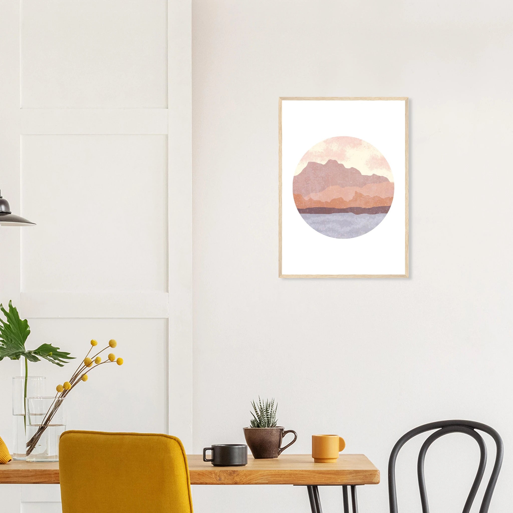 # all-groups - Circular Mountain Horizon – Watercolour Landscape Art Print - Daisy