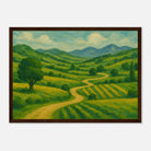Dark wood frame A3 (29.7 x 42 cm) - “Winding Through Green” | Rolling Hills Countryside Print - Play By Print