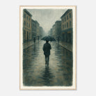 Wood frame 60x90 cm 24x36″ - Rainy City Walk – Gouache-Style Art Print - Play By Print