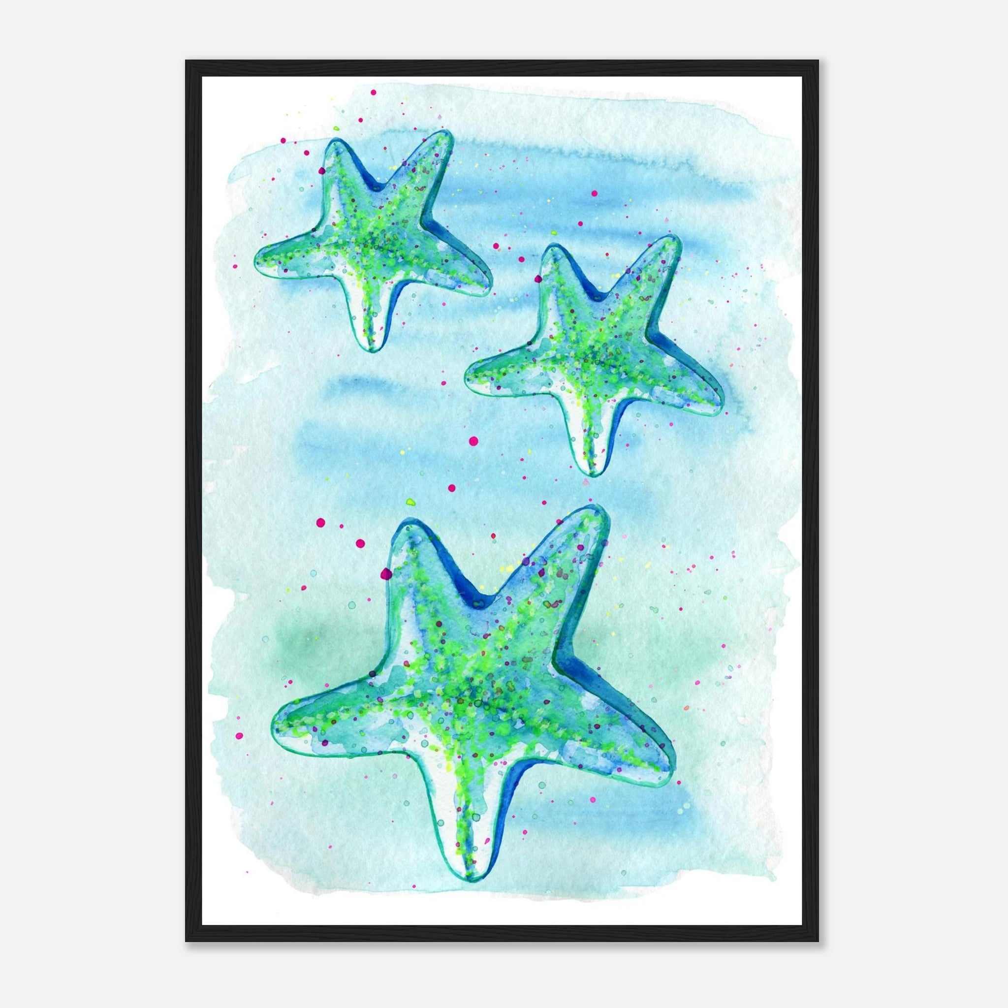 Black frame A2 (42 x 59.4 cm) - Tide Treasures – Watercolour Starfish Art Print 🌟🩵 - Play By Print