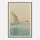 Dark wood frame 60x90 cm 24x36″ - Grace in Flight – Watercolour Swan Over Calm Waters - Play By Print