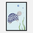 Black frame - Blue Sea Turtle Nursery Print | Watercolour Ocean Animal Wall Art for Kids - Iris