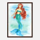 Dark wood frame - Grace of the Sea – Red-Haired Mermaid Art Print 🐚🧜‍♀️ - Play By Print