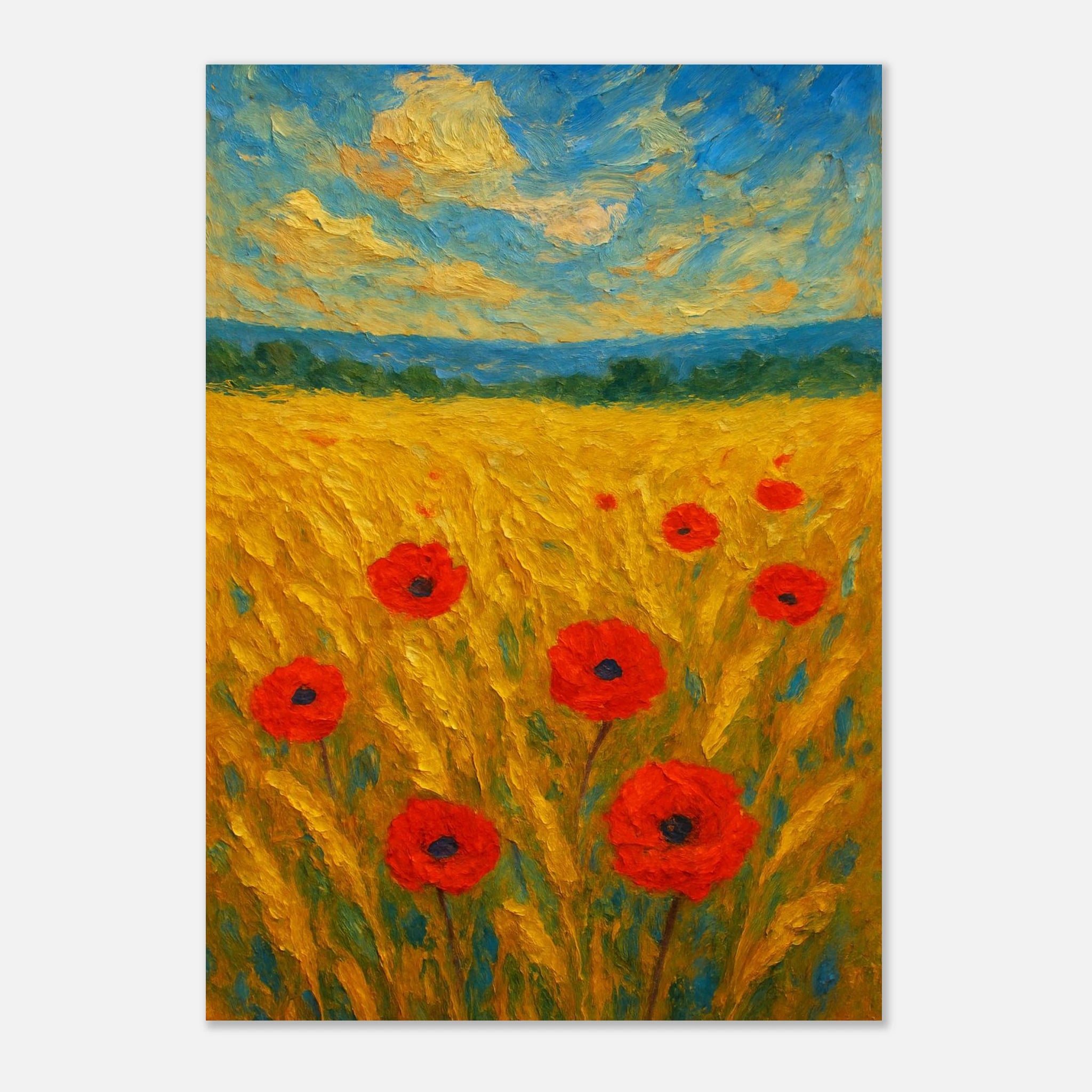 Unframed A2 (42 x 59.4 cm) - Golden Poppy Field Print | Vibrant Impressionist Landscape - Play By Print