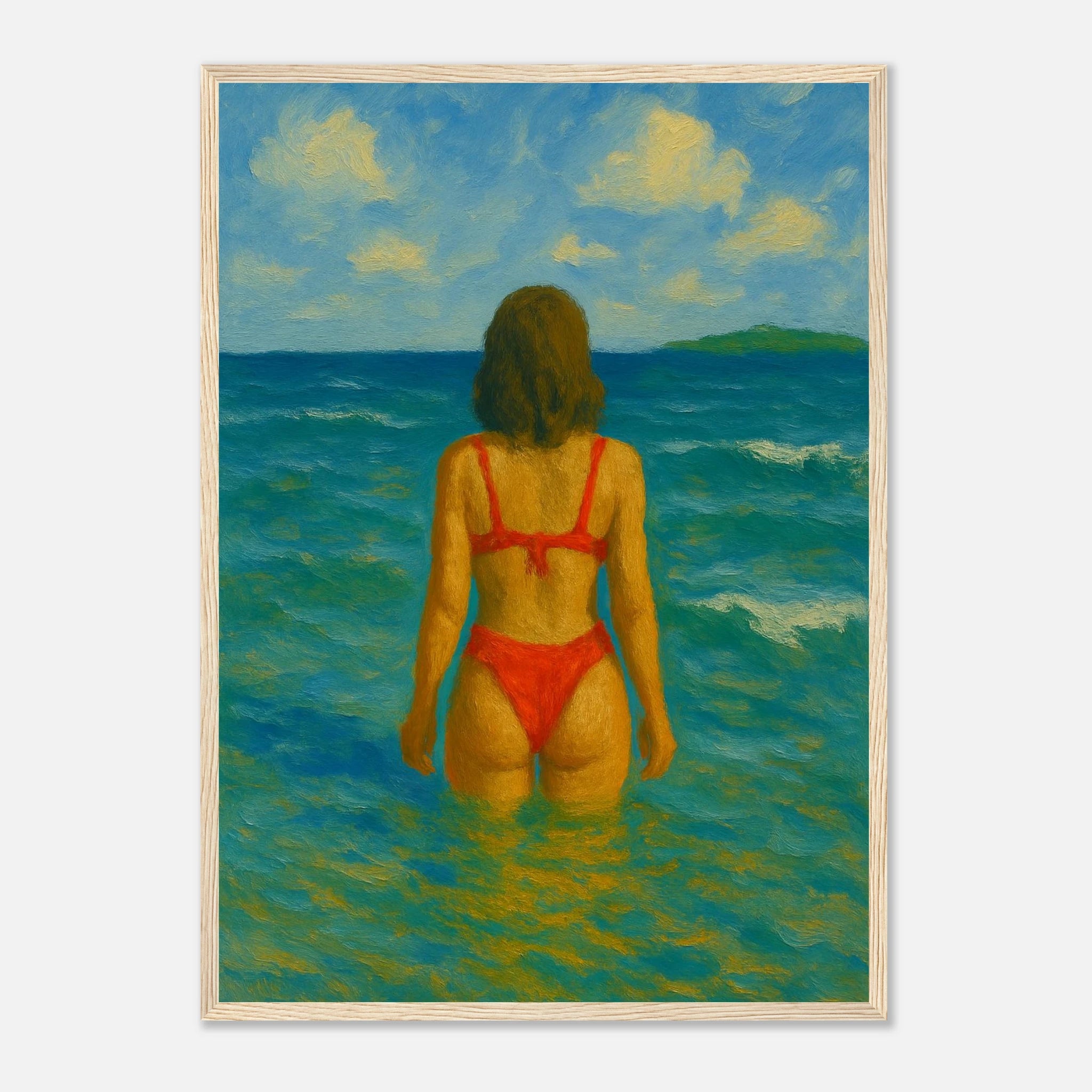 Wood frame A2 (42 x 59.4 cm) - Back to the Horizon | Red Bikini Coastal Wall Art - Play By Print
