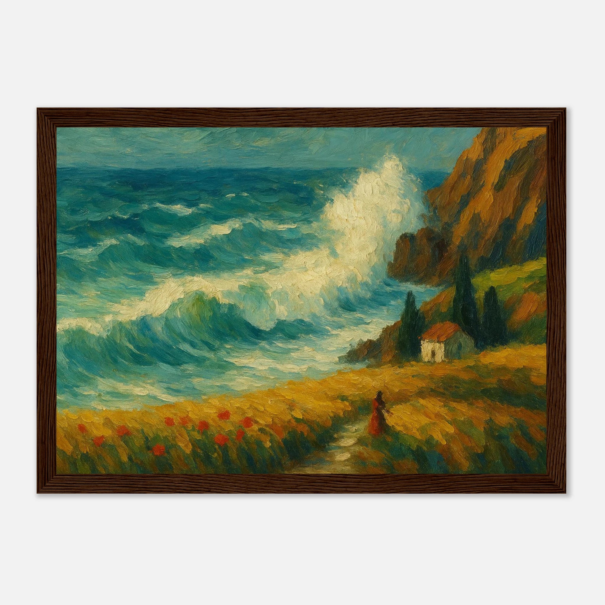 Dark wood frame 21x29.7 cm 8x12" - “Wild Coast” | Dramatic Ocean Wave Painting - Play By Print