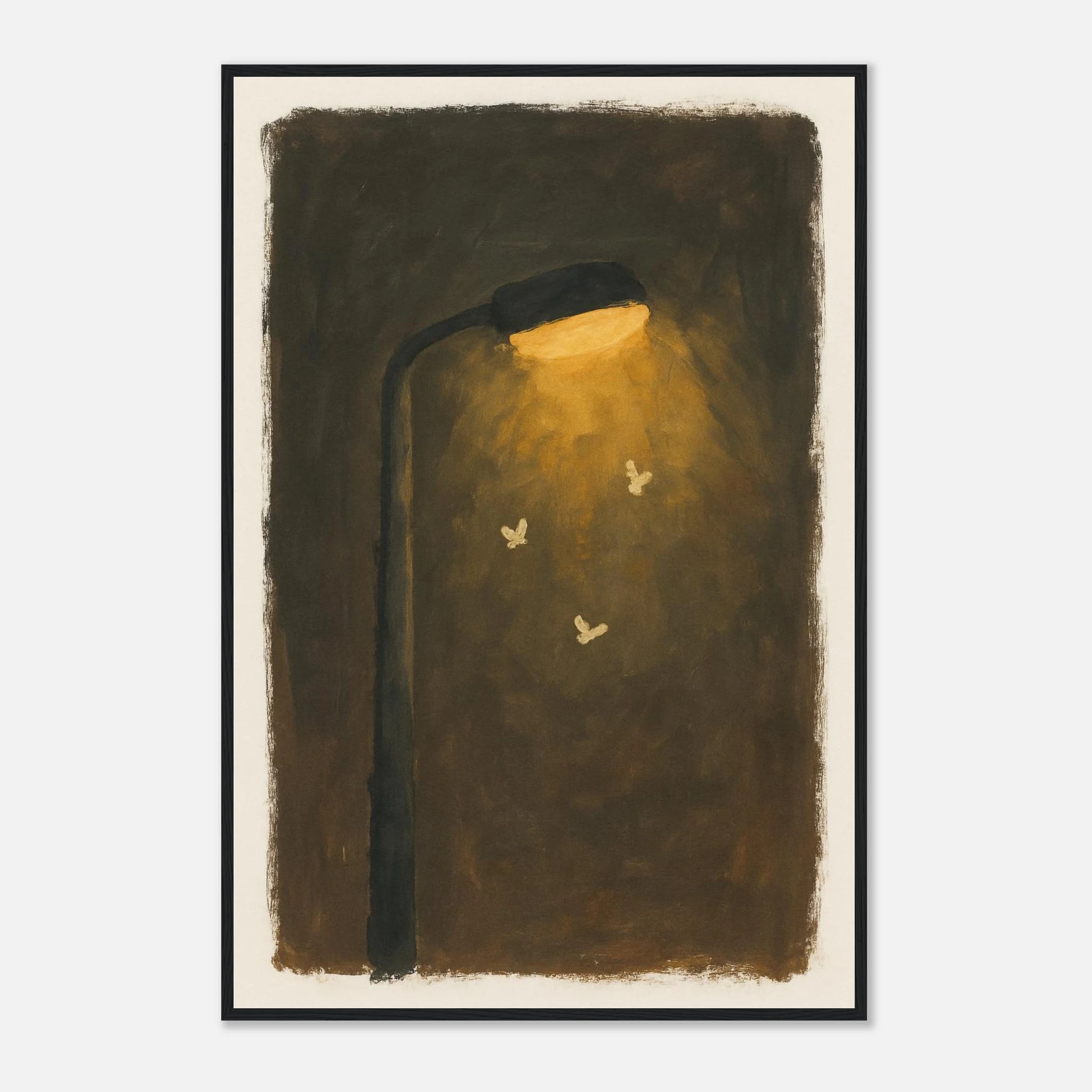 Black frame 60x90 cm 24x36″ - Moths at the Lamp – Gouache-Style Art Print - Play By Print