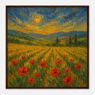 Dark wood frame 50x50 cm 20x20″ - “Golden Hour in the Poppies” | Vibrant Sunset Landscape Art - Play By Print